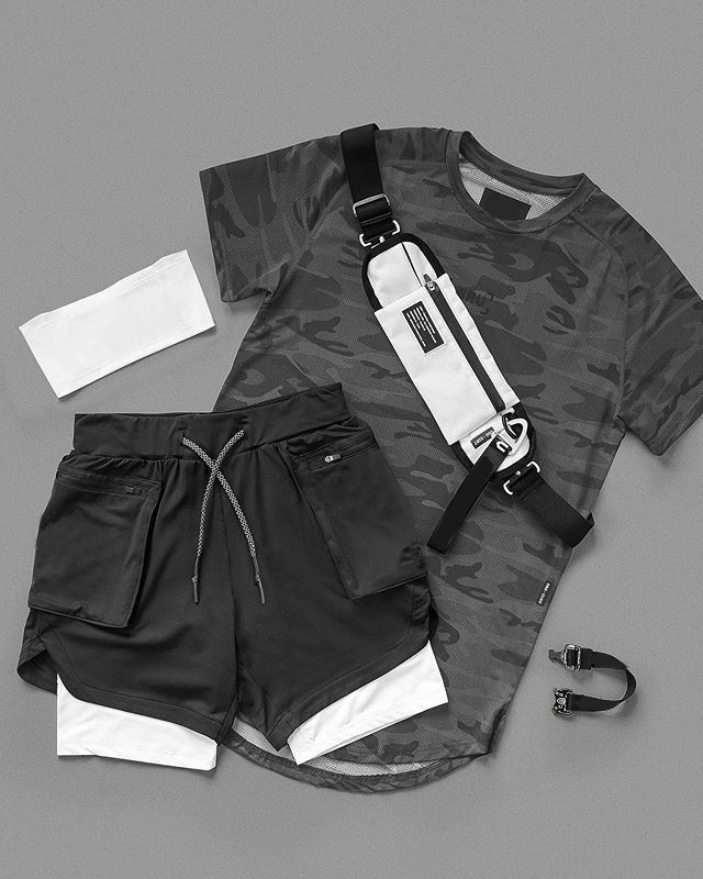 Title 7, Mesh-Sportshorts mit Doppelglanz und Camouflage...