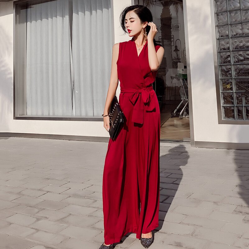 Title 3, V-neck bow tie wide leg jumpsuit