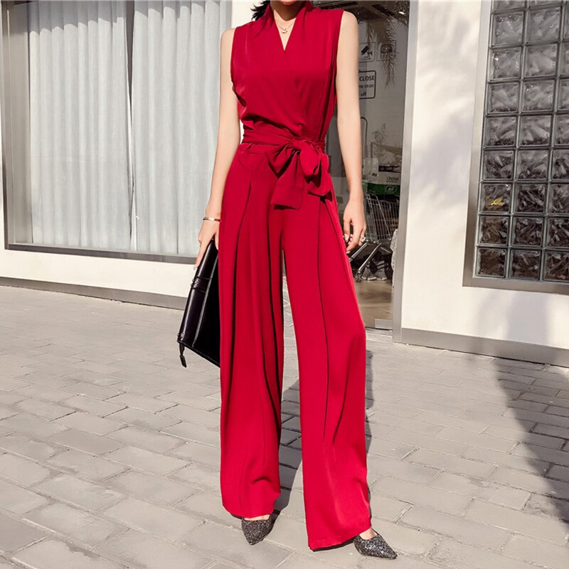 Title 6, V-neck bow tie wide leg jumpsuit