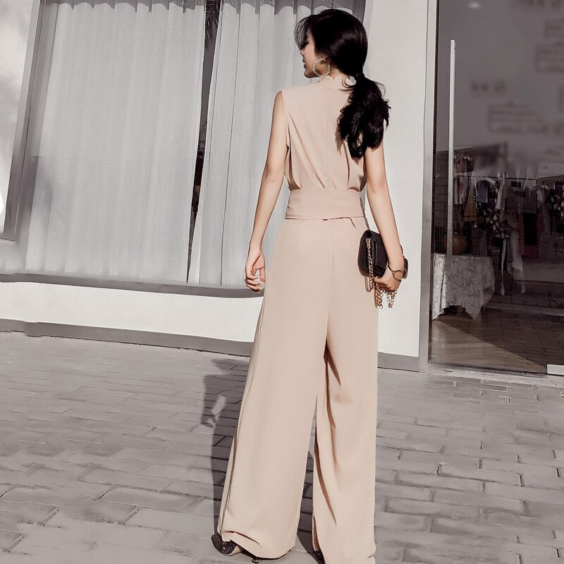 Title 12, V-neck bow tie wide leg jumpsuit