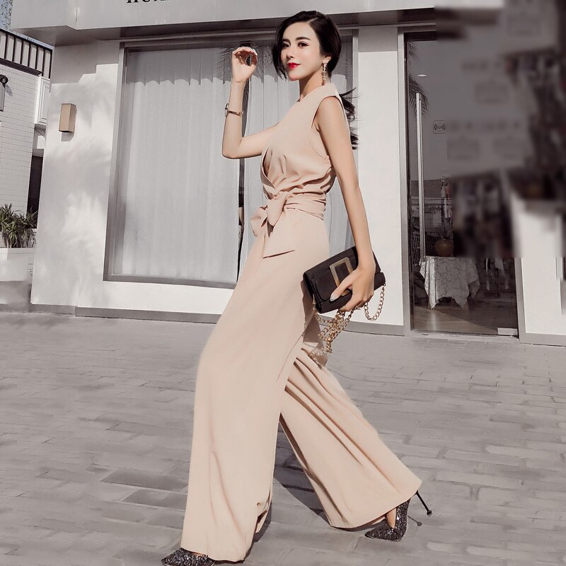 Title 13, V-neck bow tie wide leg jumpsuit