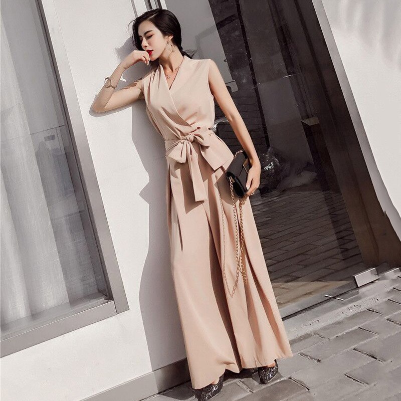 Title 14, V-neck bow tie wide leg jumpsuit