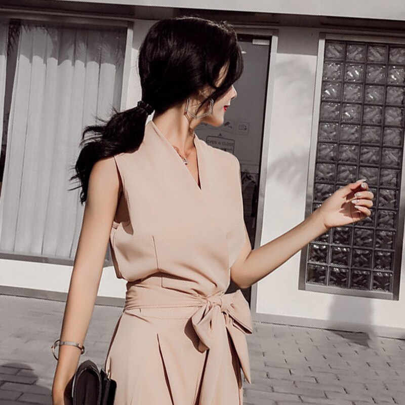 Title 16, V-neck bow tie wide leg jumpsuit