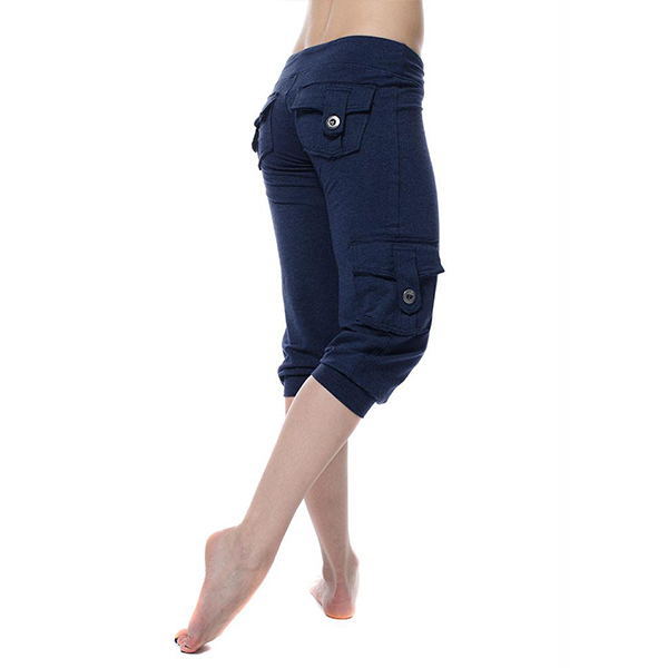 Title 5, Yoga cropped pants with elastic waist and butto...