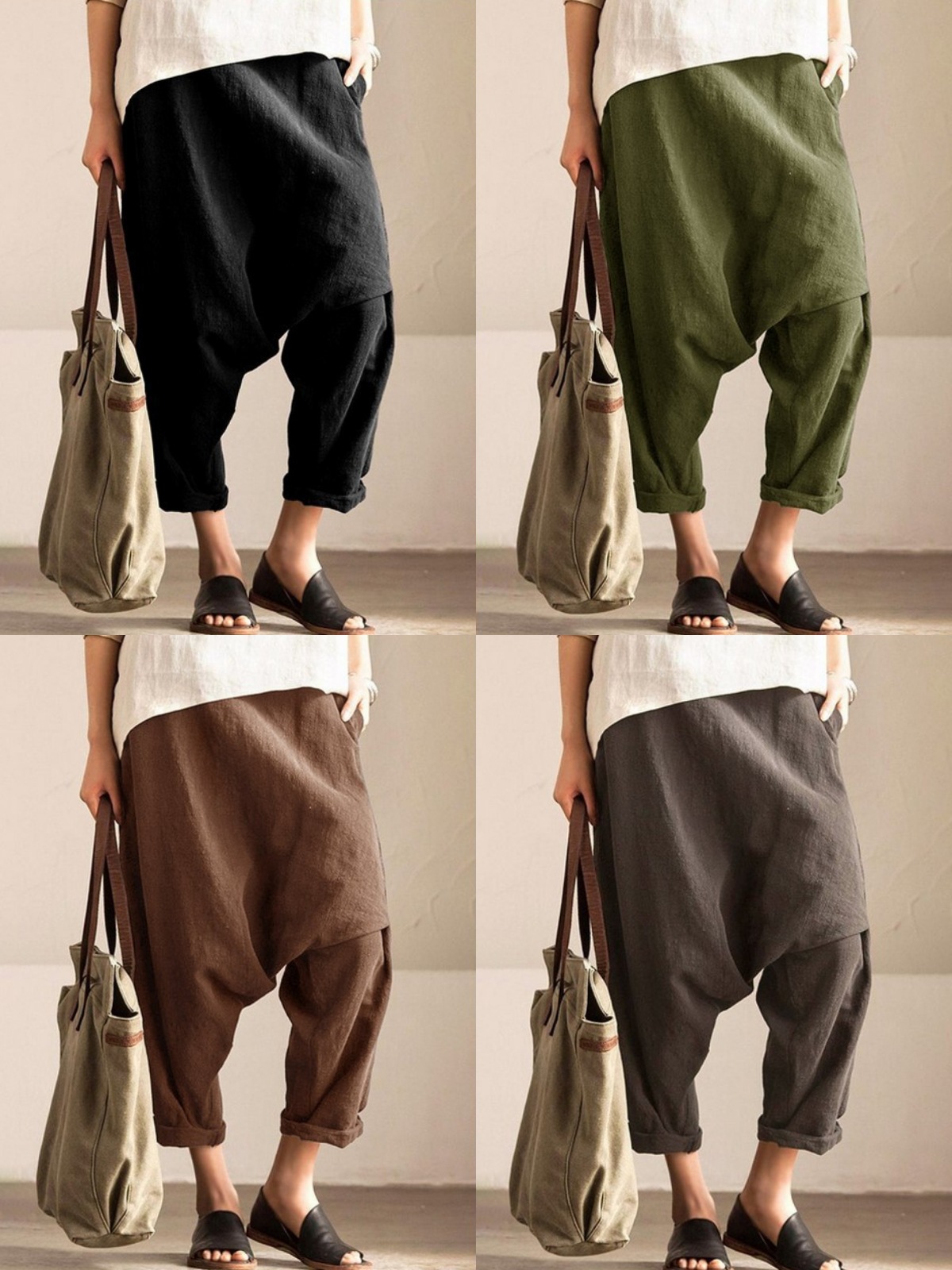 Title 2, Cotton And Linen Plus Size Drop Harem Crotch Pants