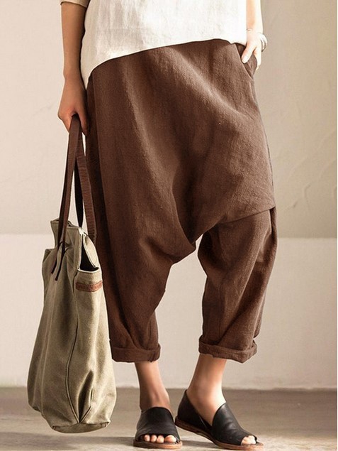 Title 4, Cotton And Linen Plus Size Drop Harem Crotch Pants