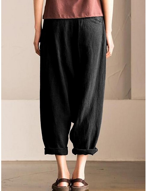 Title 9, Cotton And Linen Plus Size Drop Harem Crotch Pants