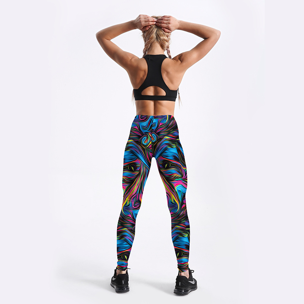 Title 14, Leggings psichedelici con stampa vortice colora...