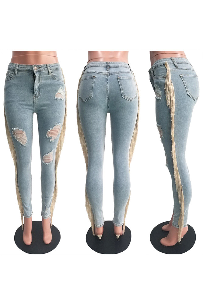 Title 13, Casual jeans met ruches en franjes, perfect voo...