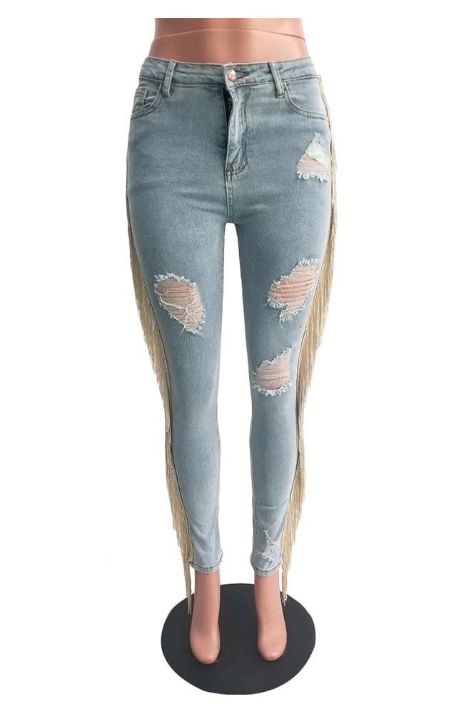 Title 14, Casual jeans met ruches en franjes, perfect voo...