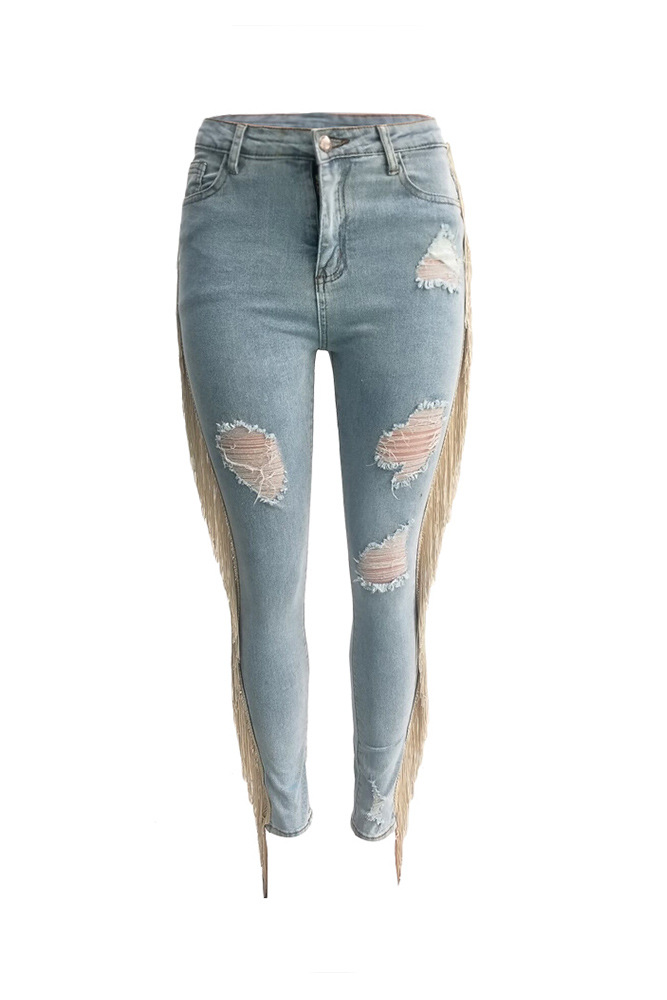 Title 17, Casual jeans met ruches en franjes, perfect voo...