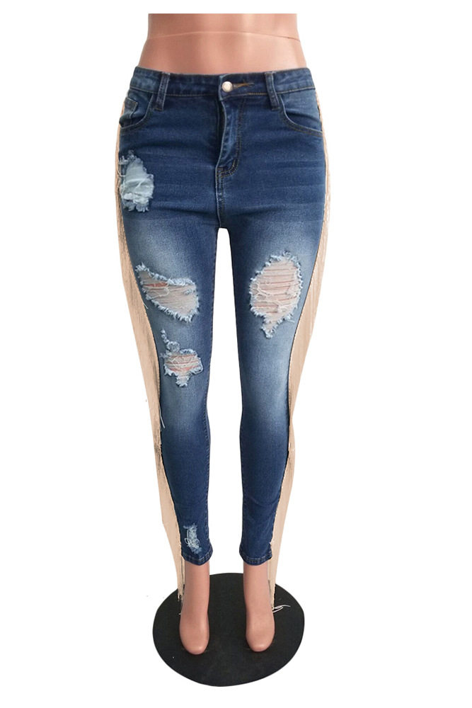 Title 24, Casual jeans met ruches en franjes, perfect voo...