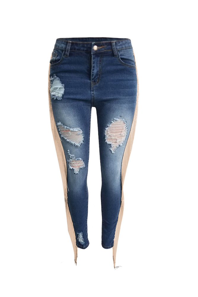 Title 27, Casual jeans met ruches en franjes, perfect voo...