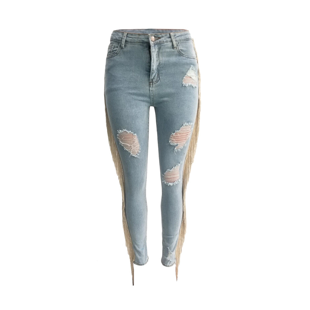 Title 71, Casual jeans met ruches en franjes, perfect voo...