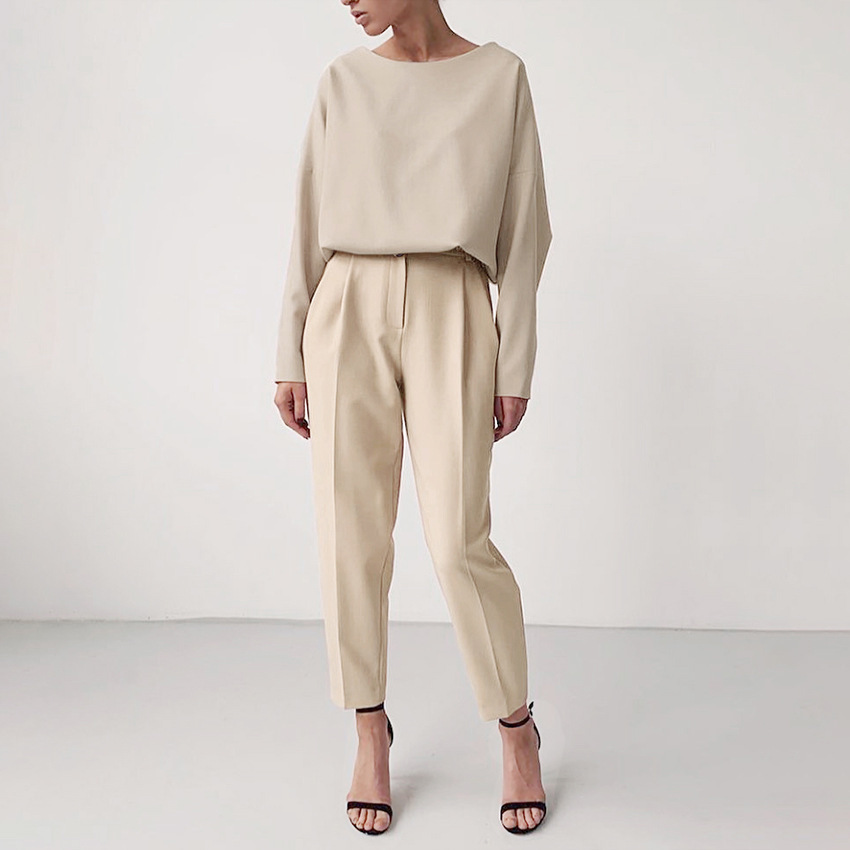 Title 1, Solid Color High-Waist Straight-Leg Suit Pants ...