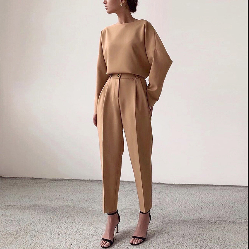 Title 4, Solid Color High-Waist Straight-Leg Suit Pants