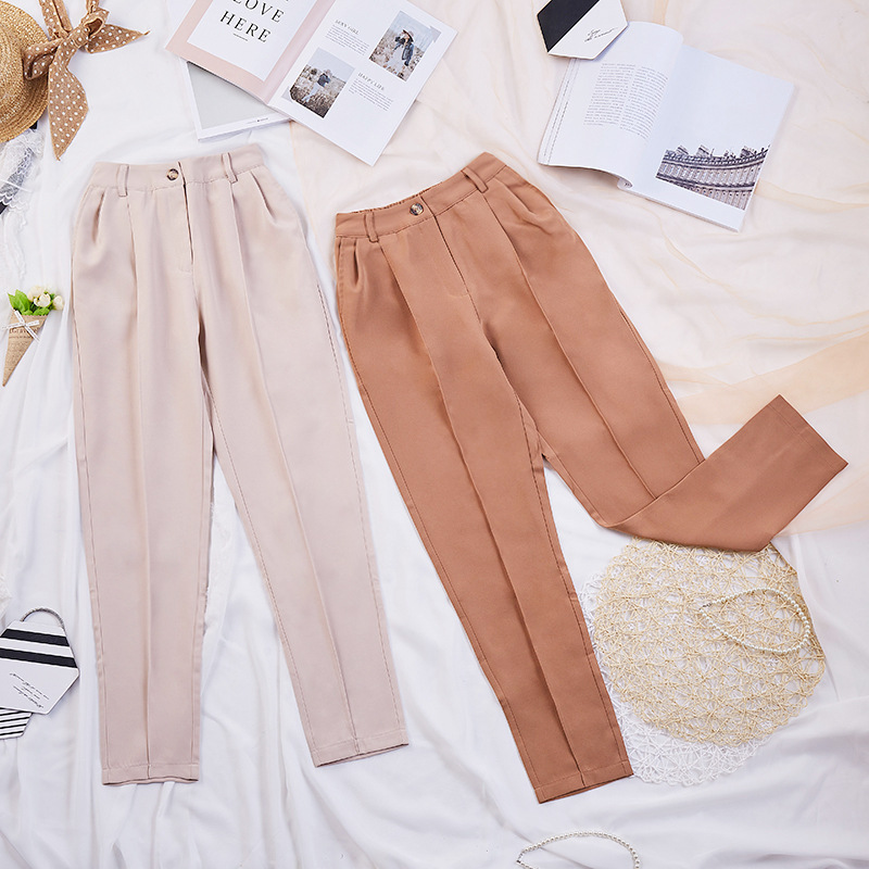 Title 6, Solid Color High-Waist Straight-Leg Suit Pants