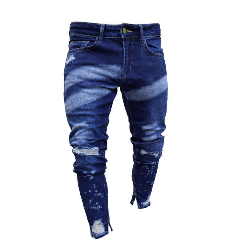 Title 2, Jeans uomo strappati con vernice e zip. Pantalo...