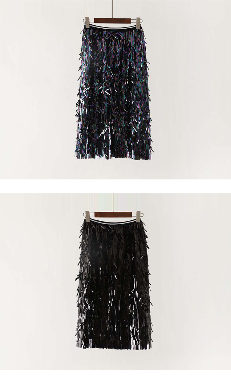 Title 1, High waist sequin fringed mesh skirt for a glam...