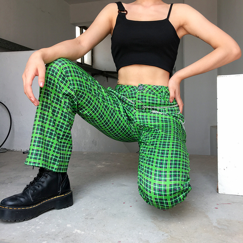 Title 4, Pantalon taille haute à carreaux verts