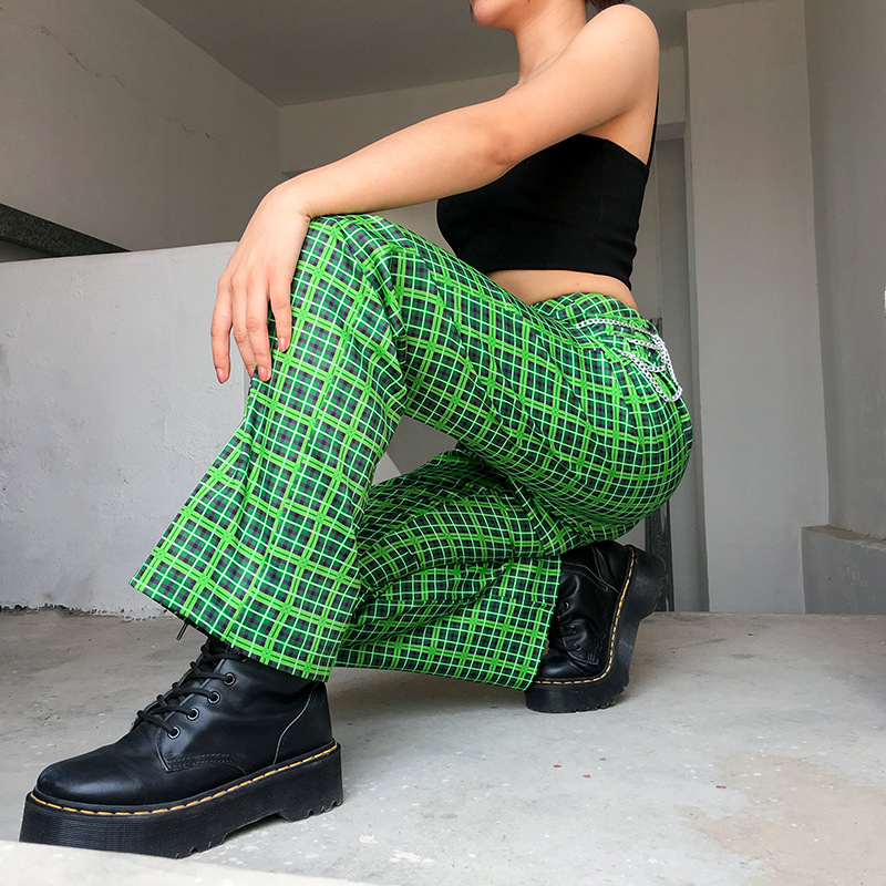 Title 5, Pantalon taille haute à carreaux verts