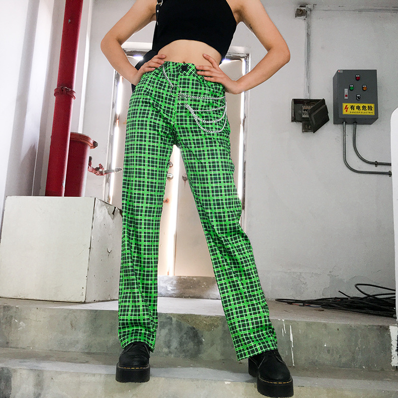 Title 7, Pantalon taille haute à carreaux verts