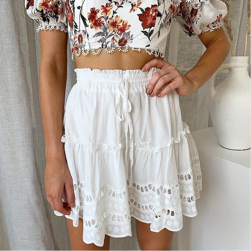 Title 1, Crochet flower hollow pleated ruffled skirt, pe...