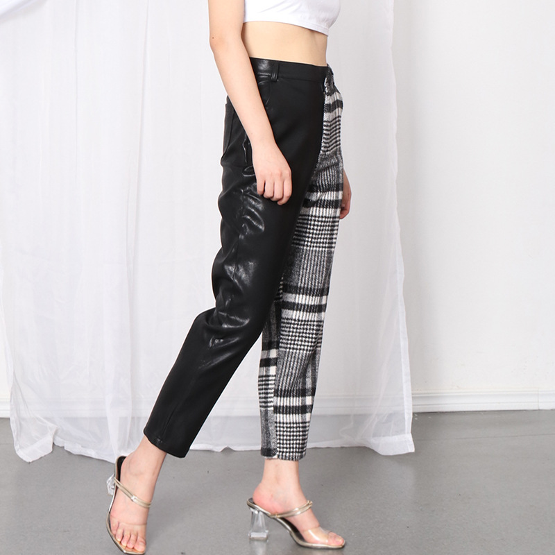 Title 5, Contrast color stitching PU leather cropped pan...