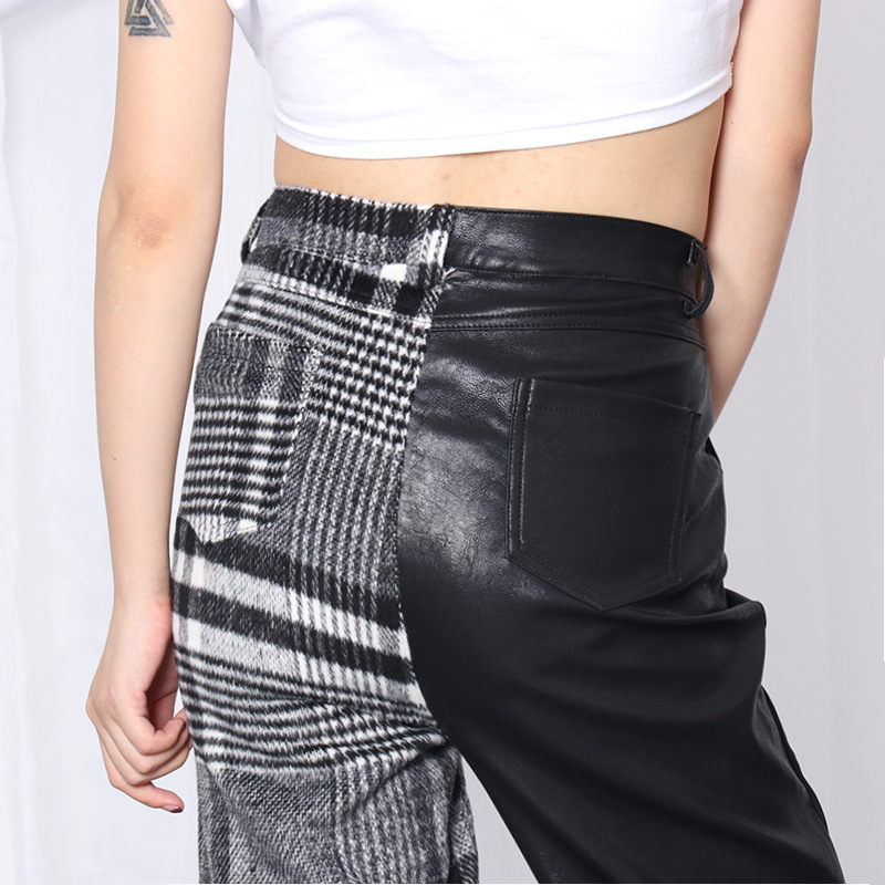 Title 7, Contrast color stitching PU leather cropped pan...