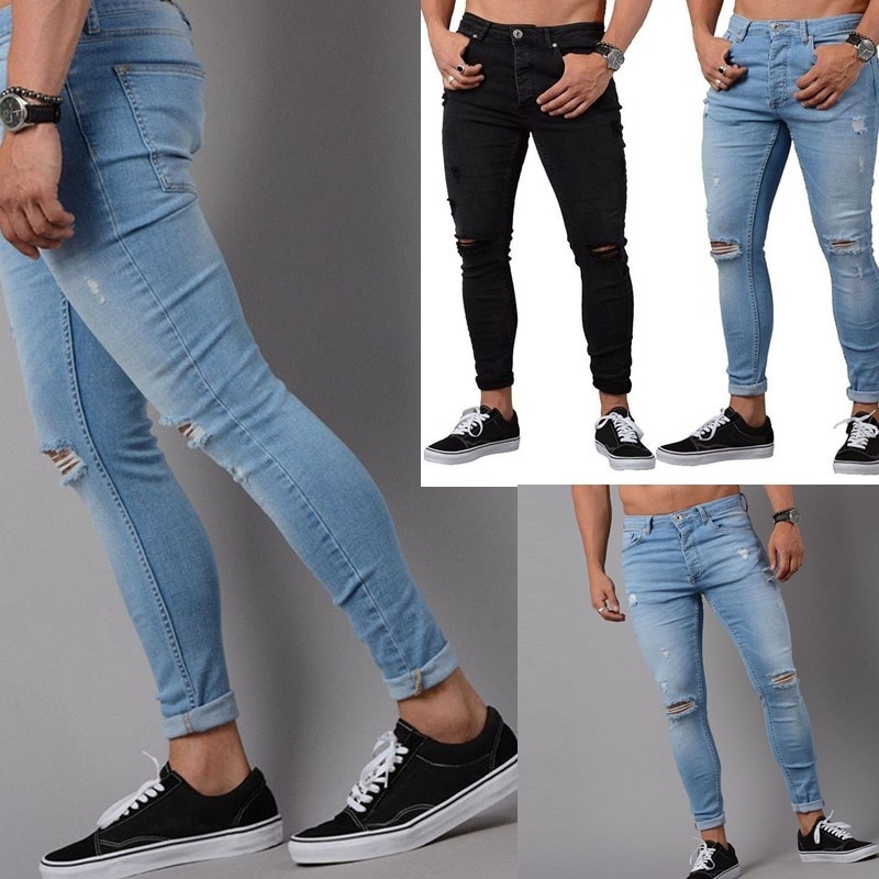 Title 4, Heren denim jeans met gescheurde zoom. Casual e...