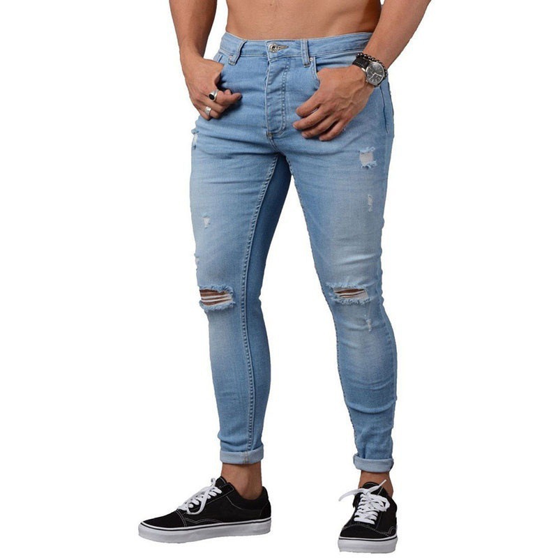 Title 5, Heren denim jeans met gescheurde zoom. Casual e...