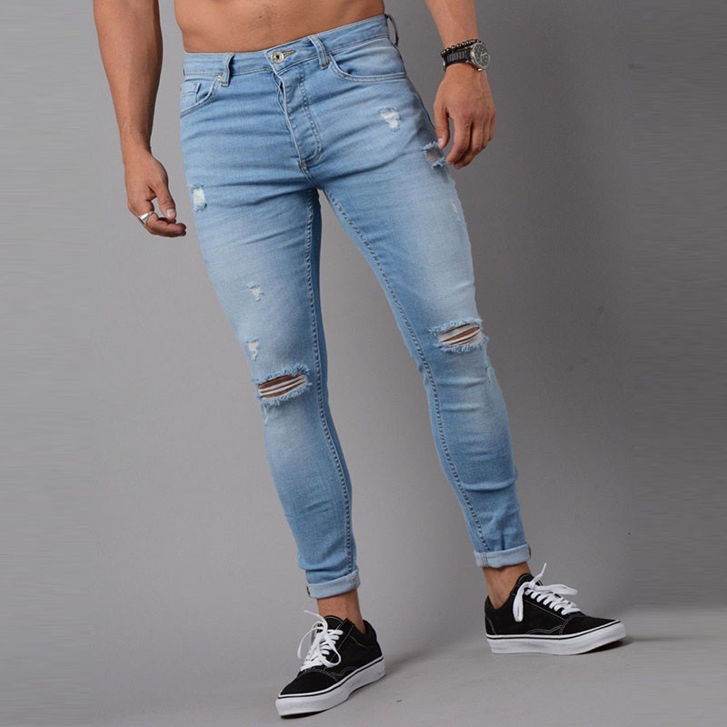 Title 8, Heren denim jeans met gescheurde zoom. Casual e...