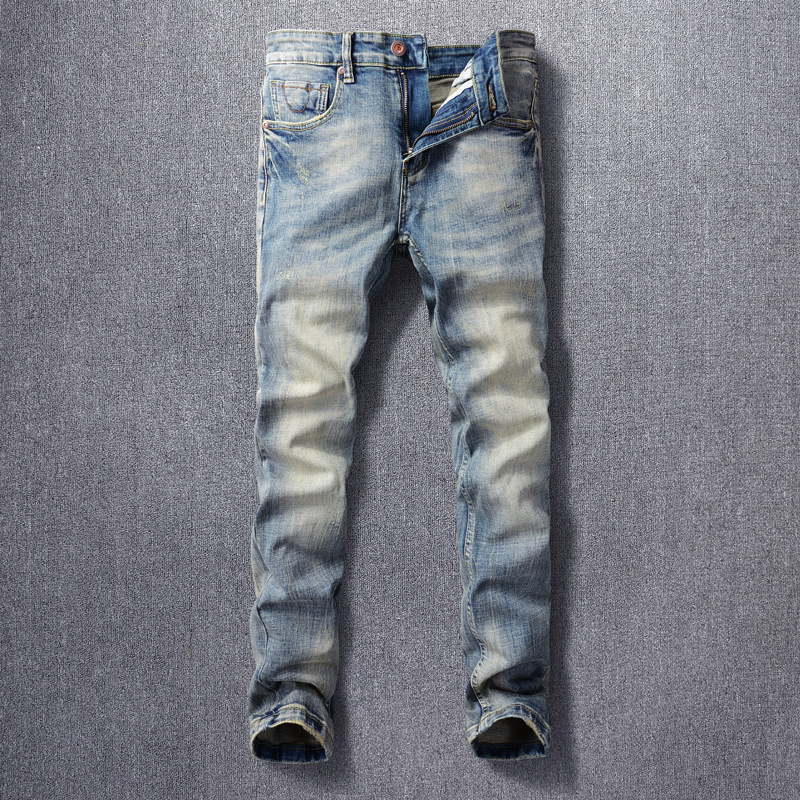 Title 2, Retro Fashion Mens Jeans with Old Washed Finis...