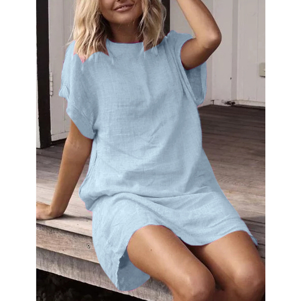 Title 6, Casual solid color cotton and linen short sleev...