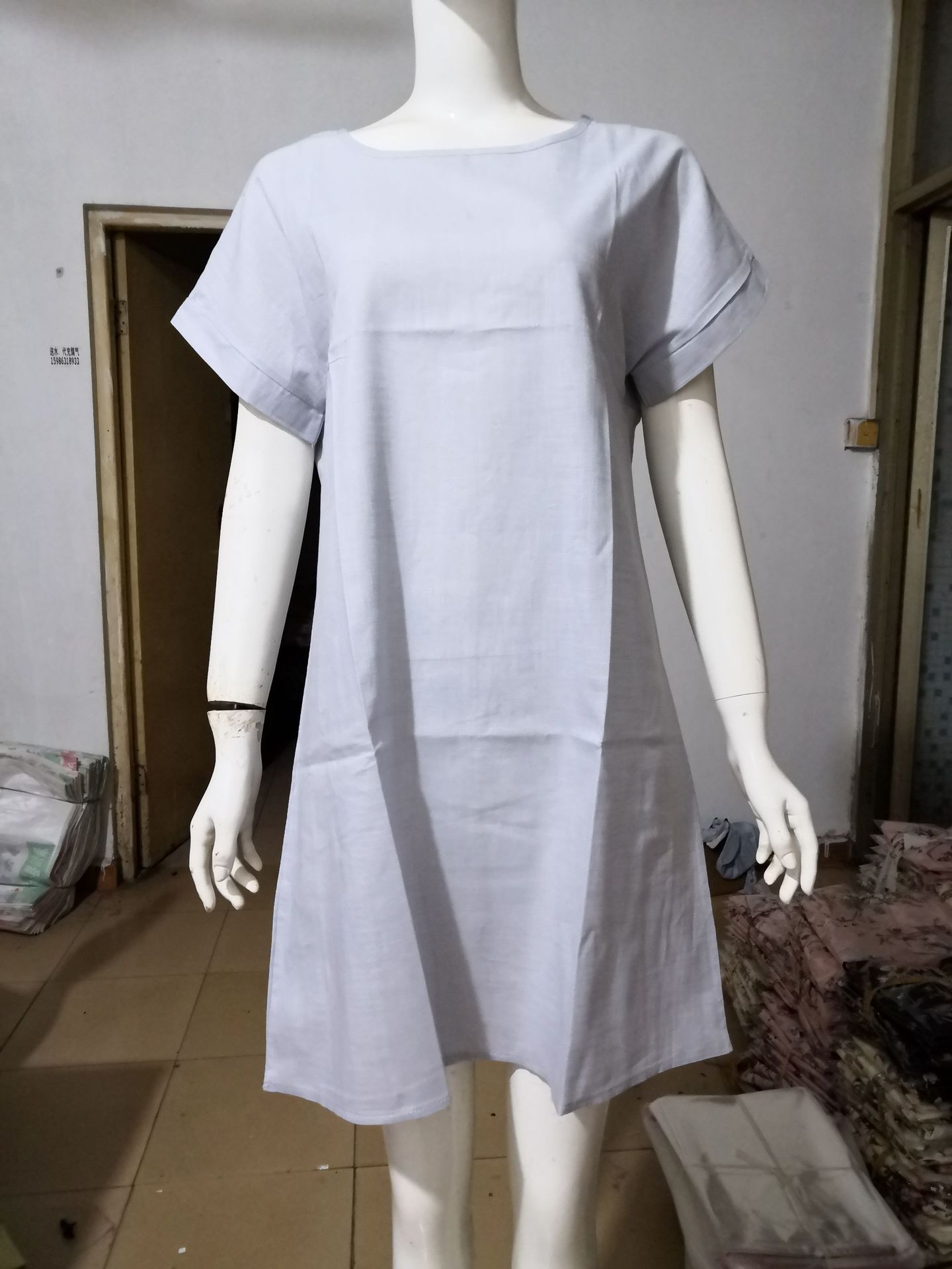 Title 10, Casual solid color cotton and linen short sleev...