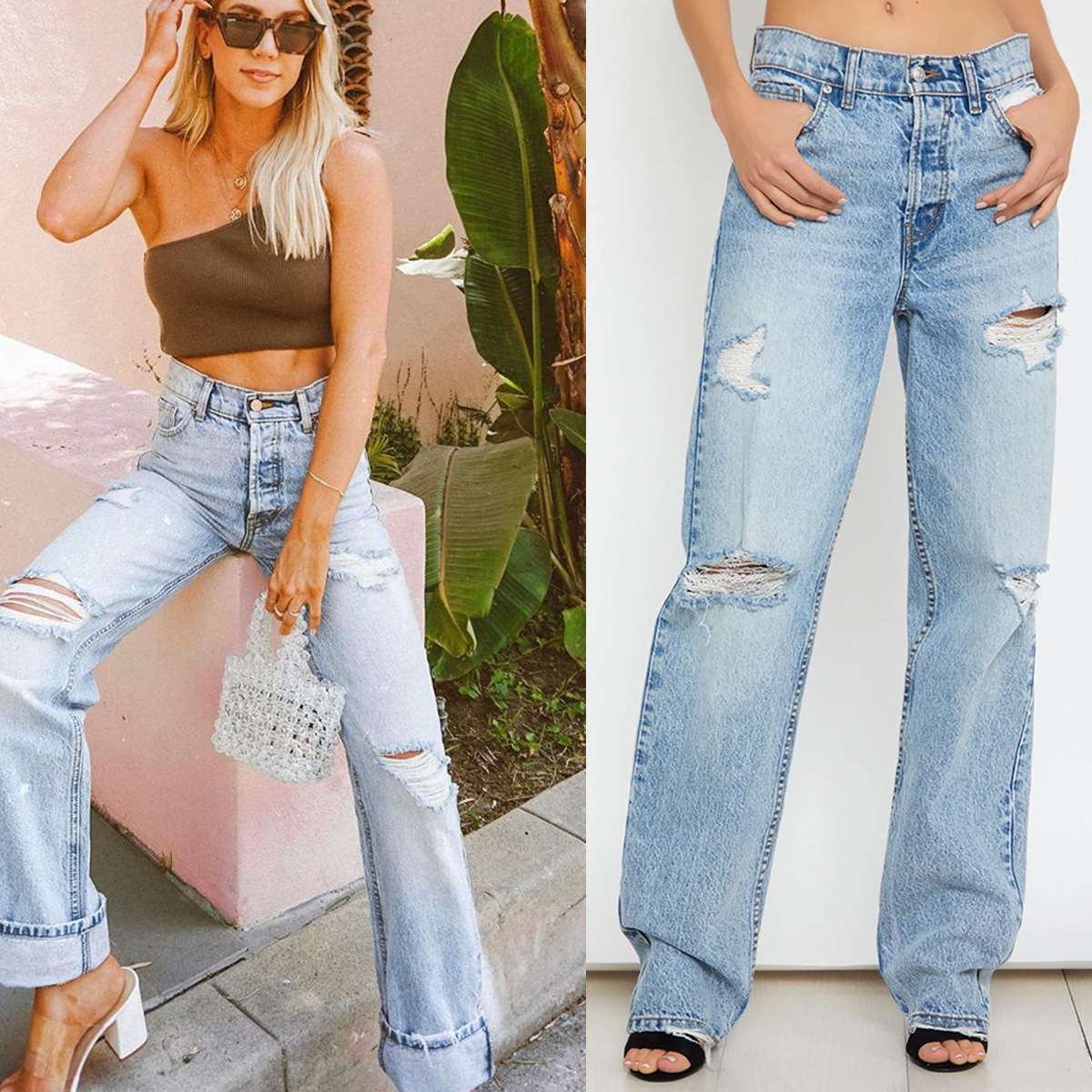 Title 3, Womens High Waist Ripped Denim Trousers offer ...