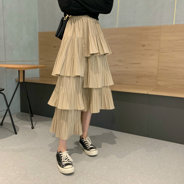 Title 8, Womens Irregular Pleated Skirt High Waist Mid-...