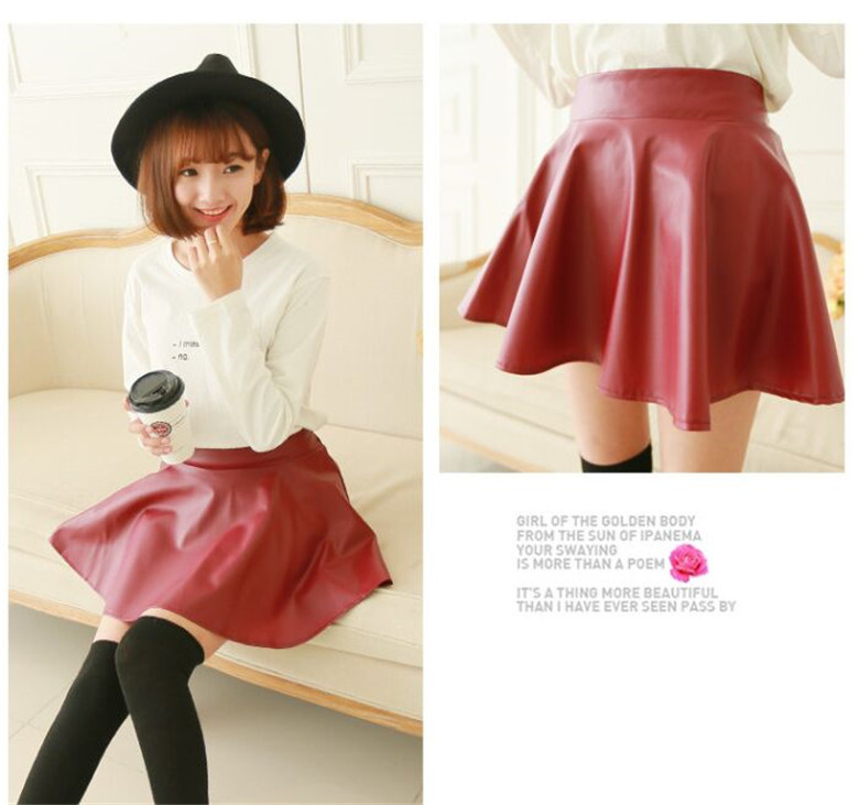 Title 3, High waist faux lederen rok, geplooide zonne ro...