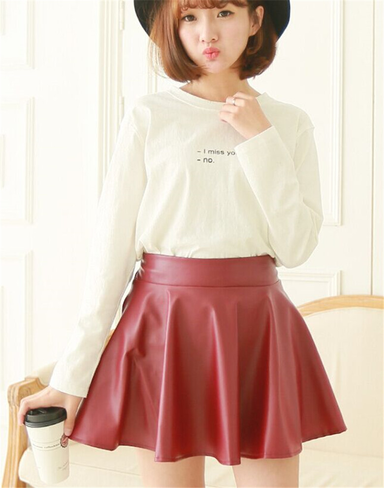 Title 6, High waist faux lederen rok, geplooide zonne ro...