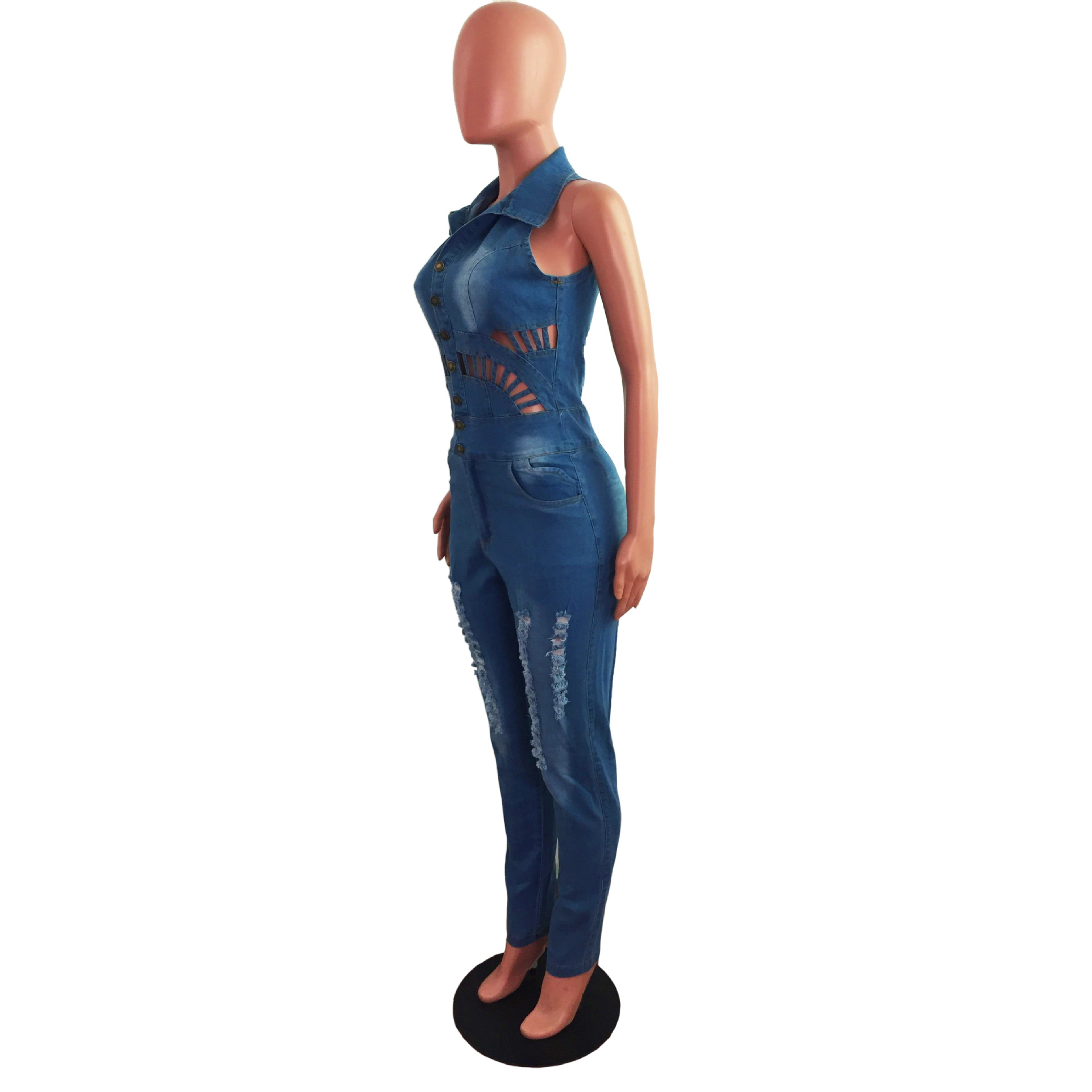 Title 11, Denim Slim Slimming Jumpsuit met Gaten en Uitsn...