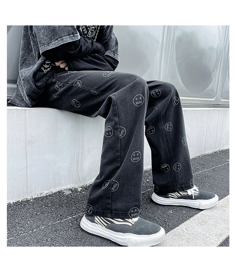 Title 2, Mens Street Fashion Expression Print Loose Jea...