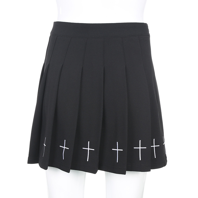 Title 7, Dark slim pleated skirt for an elegant look. Co...