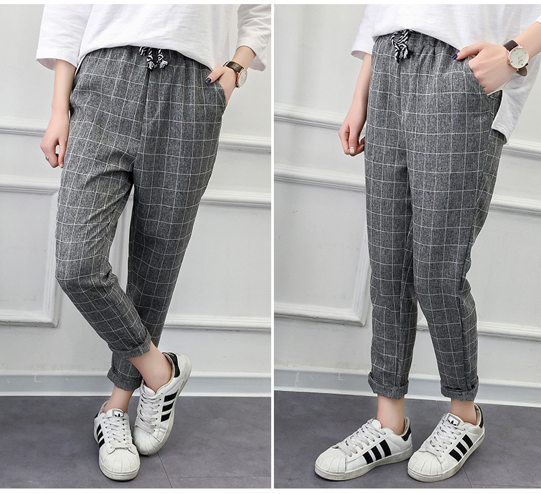 Title 3, Nine points harem plaid casual pants