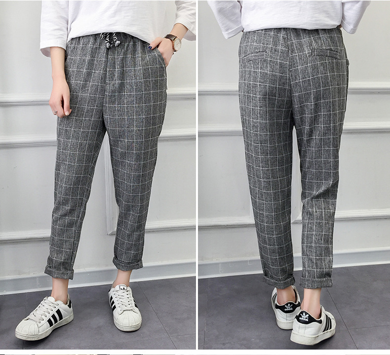 Title 6, Nine points harem plaid casual pants