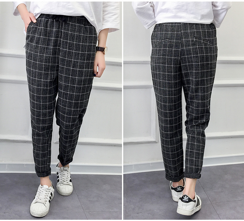 Title 9, Nine points harem plaid casual pants