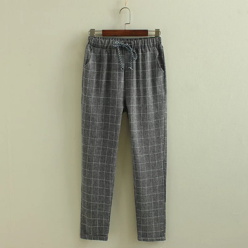 Title 12, Nine points harem plaid casual pants