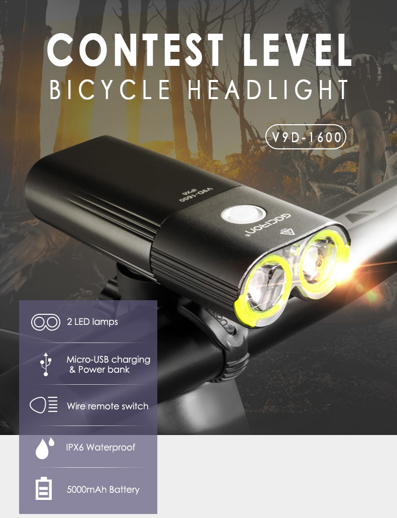 Title 1, Waterproof Bicycle Bike Headlight 1600 Lumens P...