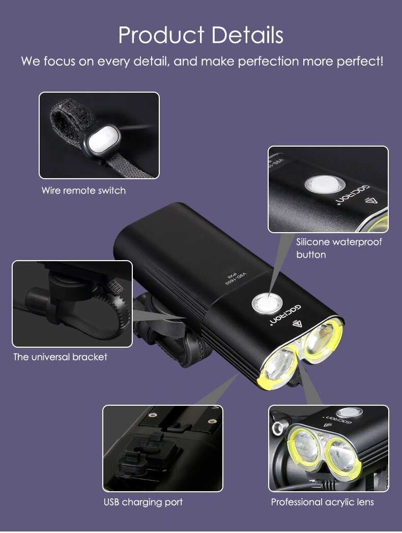 Title 14, Waterproof Bicycle Bike Headlight 1600 Lumens P...