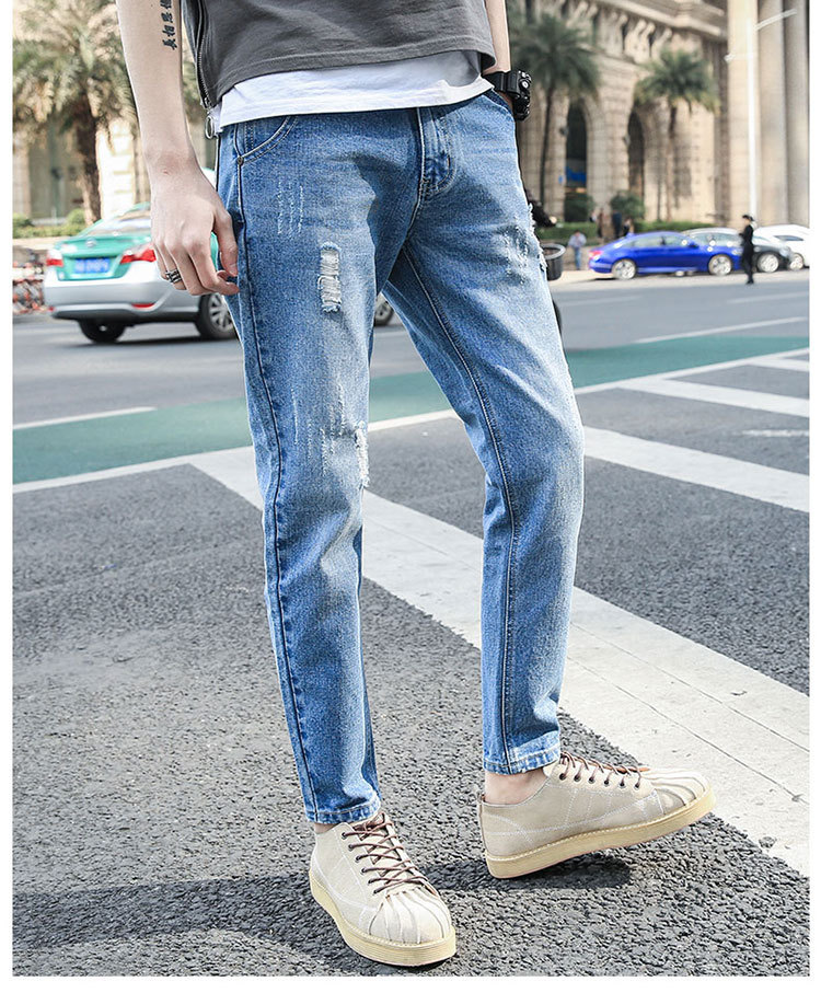 Title 1, Jeans coreani da uomo slim stretch con strappi....