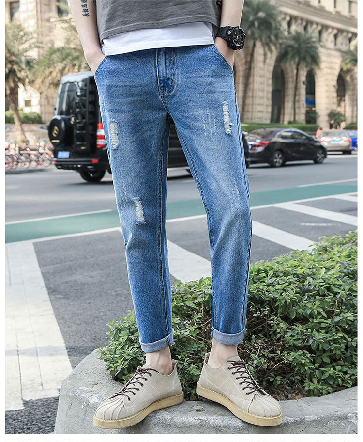 Title 2, Jeans coreani da uomo slim stretch con strappi....